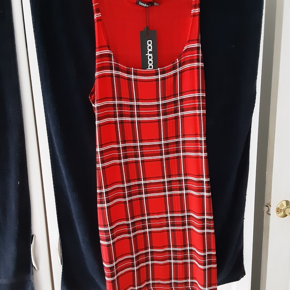 Red Plaid Jumper Dress